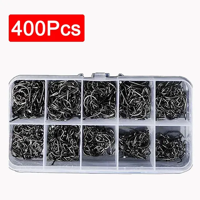 Kit 400 Anzuelos De Pesca De Acero Al Carbono Agua Salada Dulce 10 Tamaños | (400PCS) Ind. Pack - Imagen 5