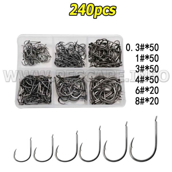 Anzuelos de pesca con púas acero al carbono (240pcs)