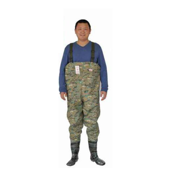 Chaqueta Impermeable Vadeador Pesca en Orilla + botas Camuflado
