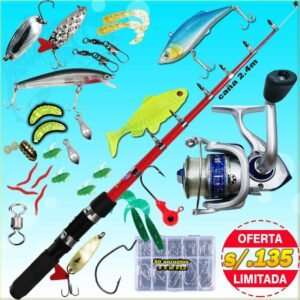 Combo de Pescar Carrete SL-4000 + Nylon Aluminio con Accesorios caña 2.4m Full 3