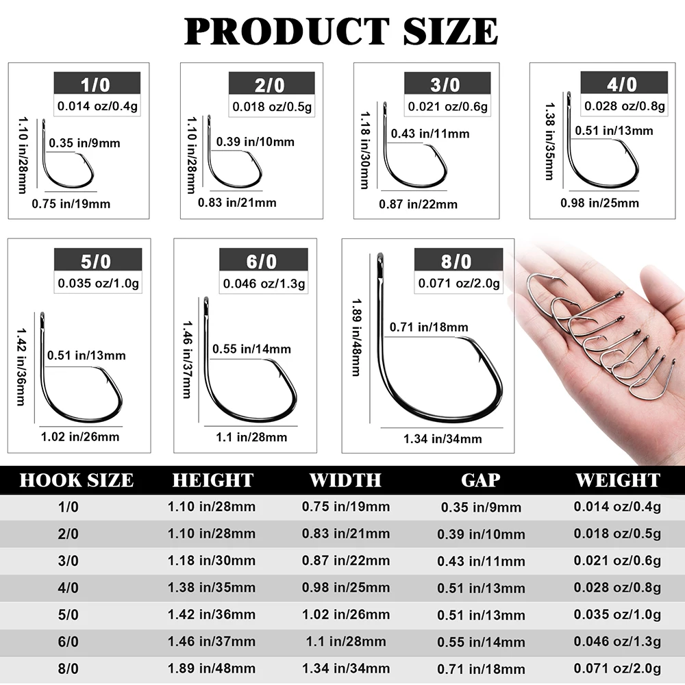 Kit de anzuelos de pesca Goture #5/0 acero alto en carbono 50 unids - Imagen 4