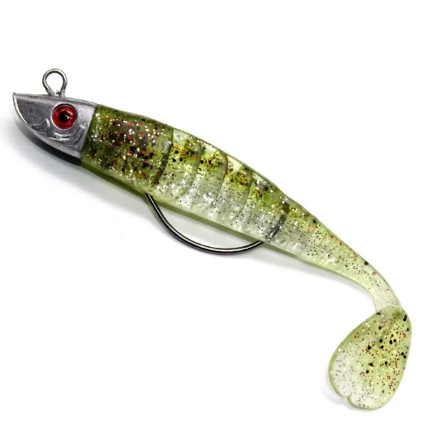 Jig vinilos de Pesca Aritificial X3 27gr + Jig 20G - VERDE OSCURO - Imagen 3