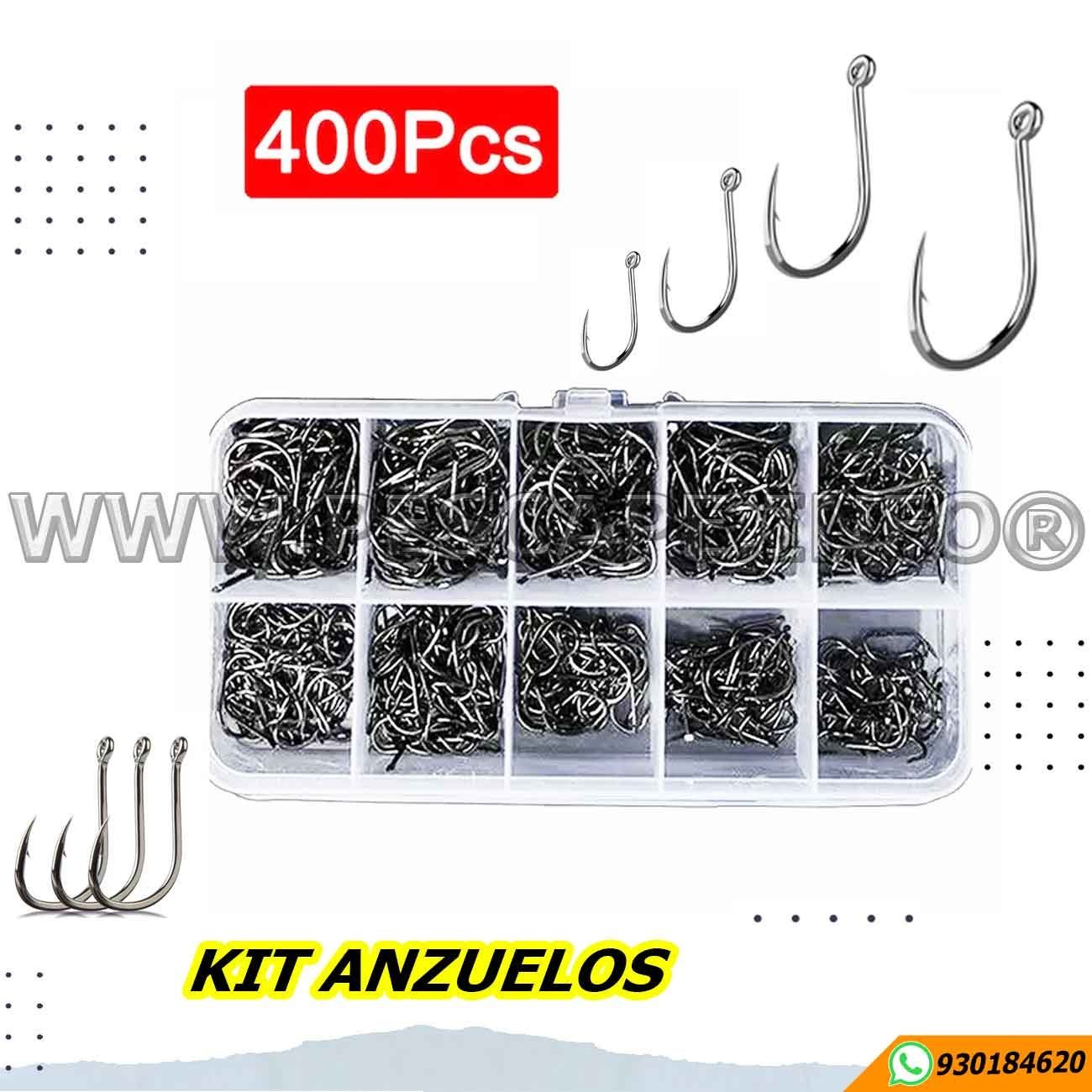 Kit 400 Anzuelos De Pesca De Acero Al Carbono Agua Salada Dulce 10 Tamaños | (400PCS) Ind. Pack