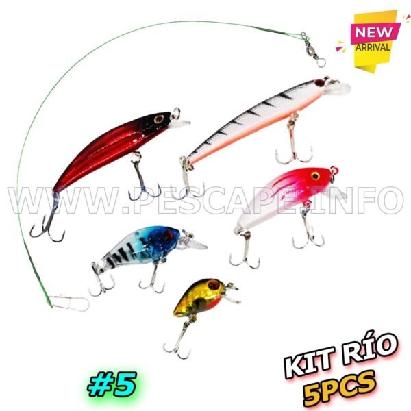 Kit de Señuelos de Pesca mixtos Ríos lago trucha 5pcs + líder #5