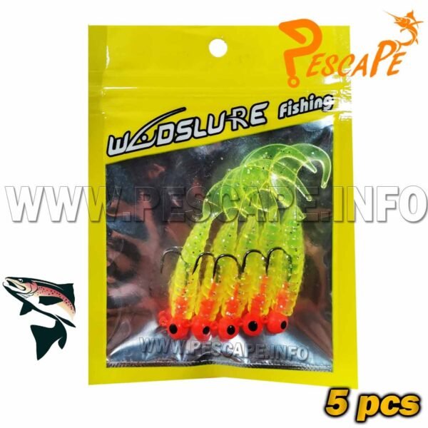 Kit de señuelos vinil para trucha Silicona Bait Tackle 3.5g con plomo Anzuelos– 5pcs Yellow