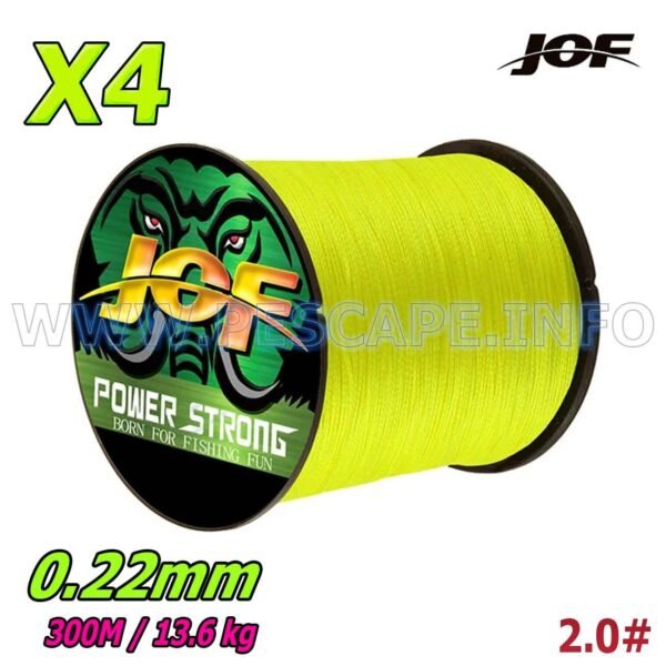 Multifilamento JOF 0.22mm POWER STRONG X4 – #2.0 13.6kg Yellow 300m