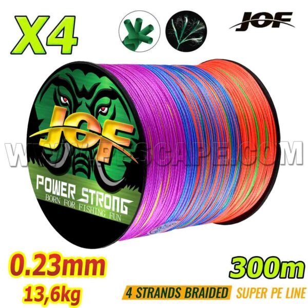 Multifilamento JOF POWER 0.23mm STRONG X4 Fishing 13.6kg MultiColor 300m