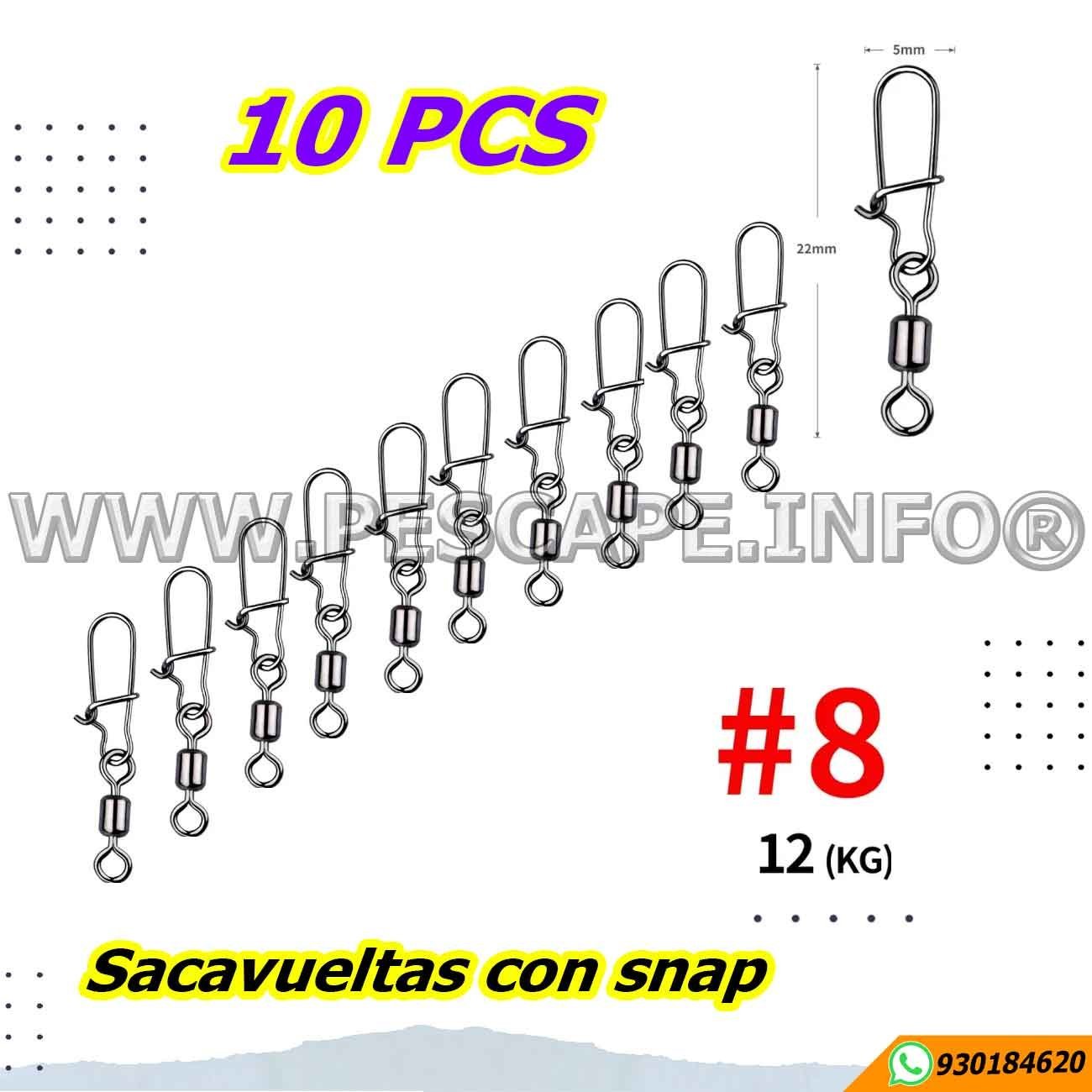 Kit Sacavueltas Con Snap Acero Inox Para Pesca (10Pcs)