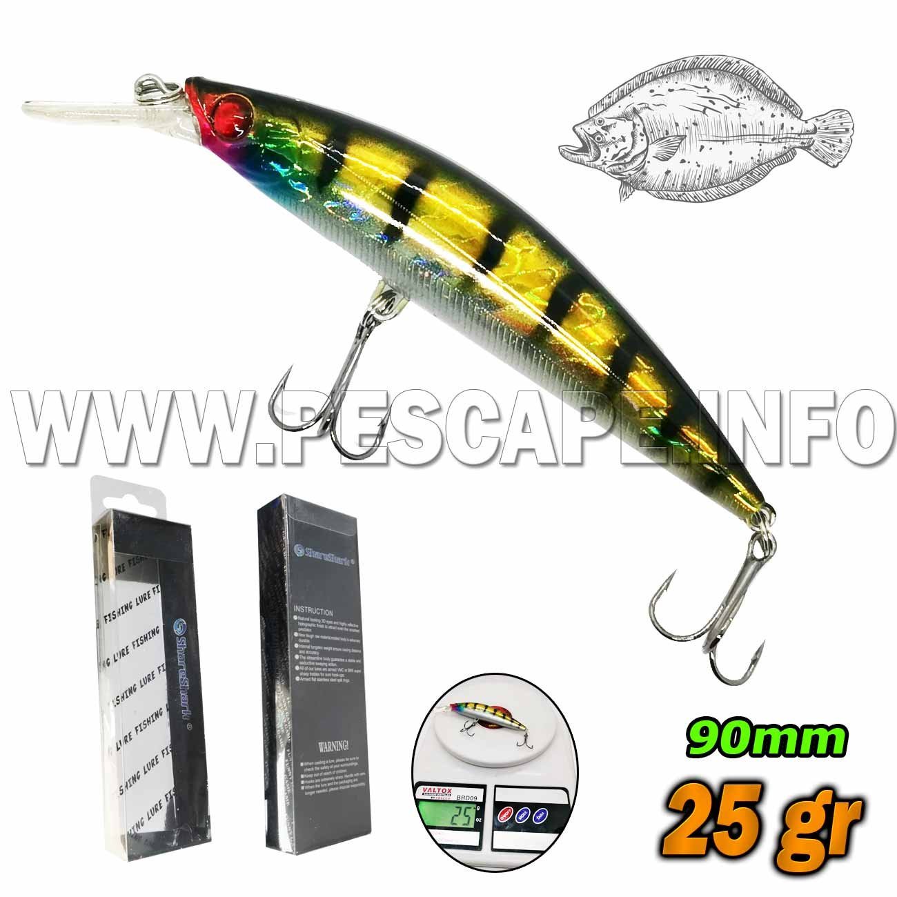 Señuelo ShareShark Duro Realista Ojos 3D holográfico | Golden Tiger 90mm 25gr