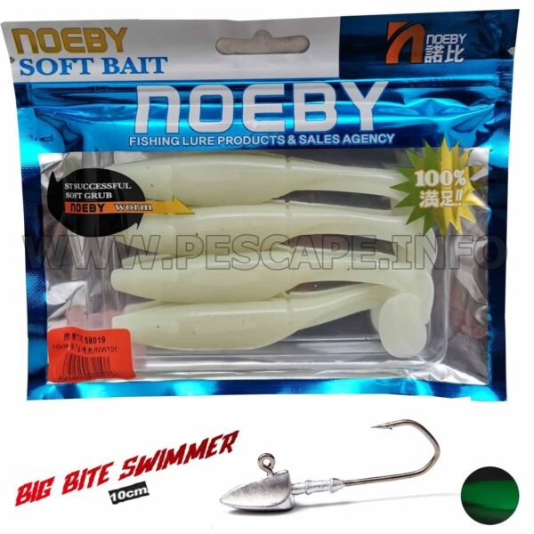 Vinilo NOEBY Soft Lure cabrillas lenguados 10cm 9.7gr (4pcs) – Blanco Fosforescente
