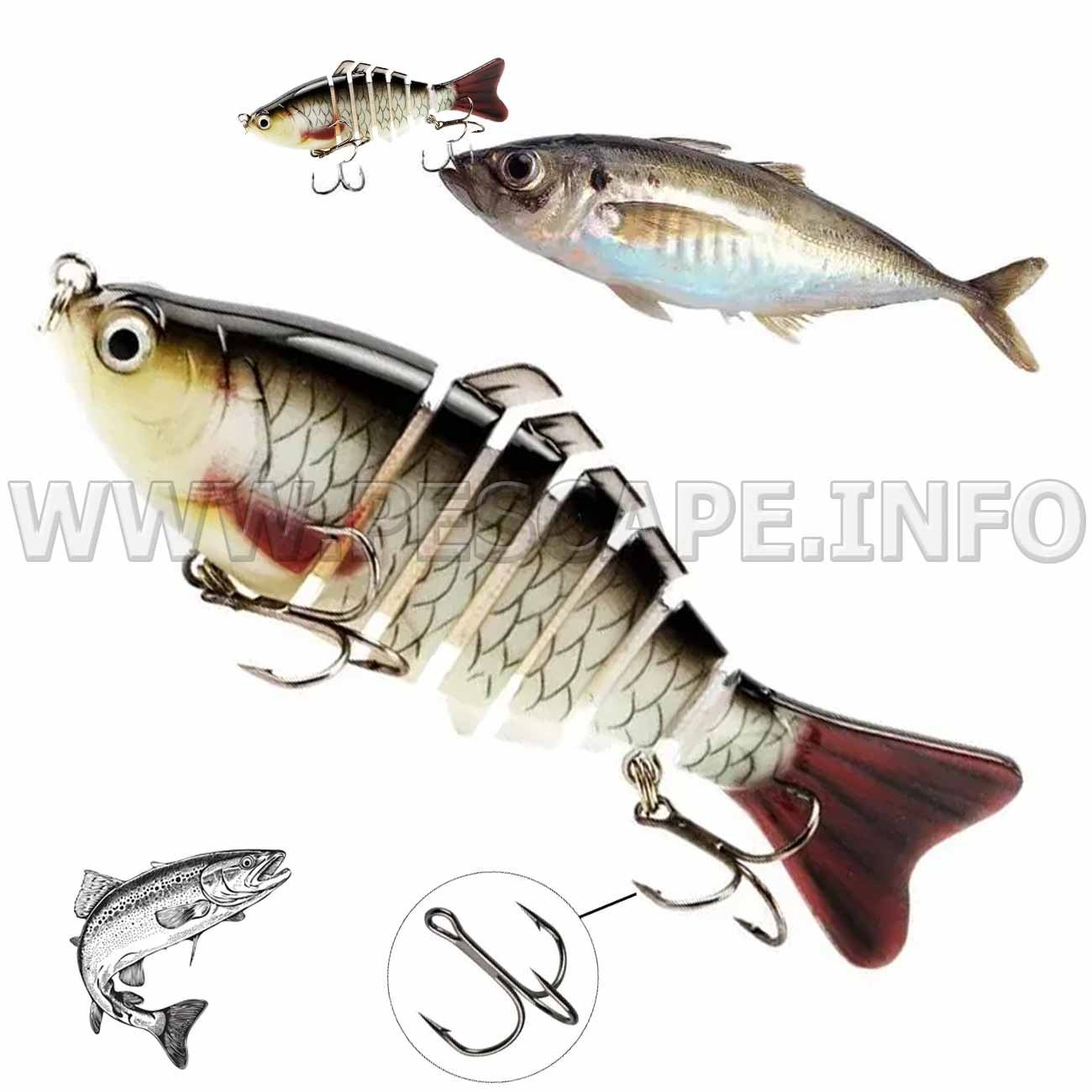 Señuelo de pesca anudado sumergido Minnow Realista 3D (1 pcs) Color7