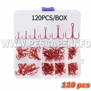 Set Anzuelos de pesca triples 120 unidades acero alto de carbono | Rojo Box