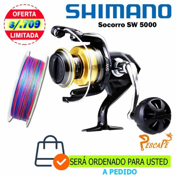 Carrete Shimano Socorro SW 5000 freno 10kg rodaje 4+1 Recuperación 78cm