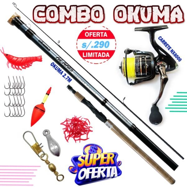 Combo Caña OKUMA Alaris 2.70m Carrete NX6000 + multifilamento