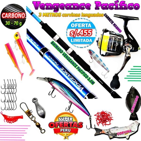 MegaCombo caña de pesca Shimano VENGEANCE PACIFICO 3.0M PescaPe® Carrete 6000 VENGEANCEKILLER