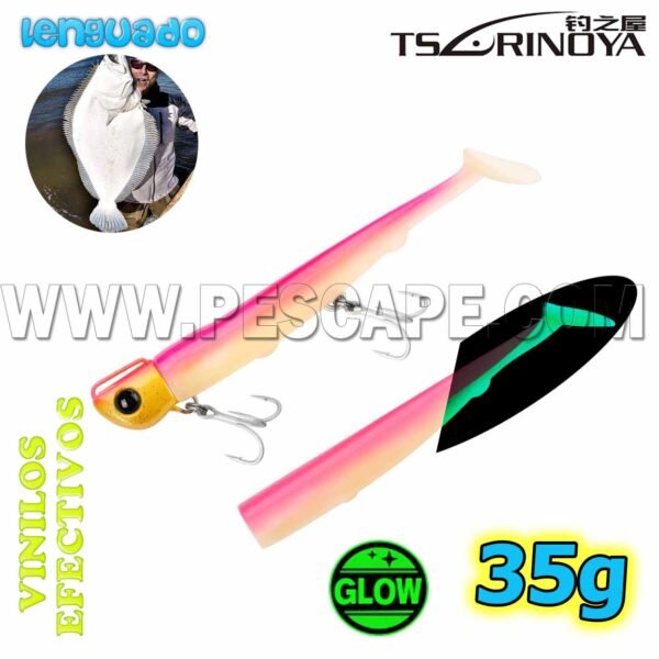 Vinilo de pesca TSURINOYA T- Tail efectivo 110mm 35g Fosforescente Pink pink Glow