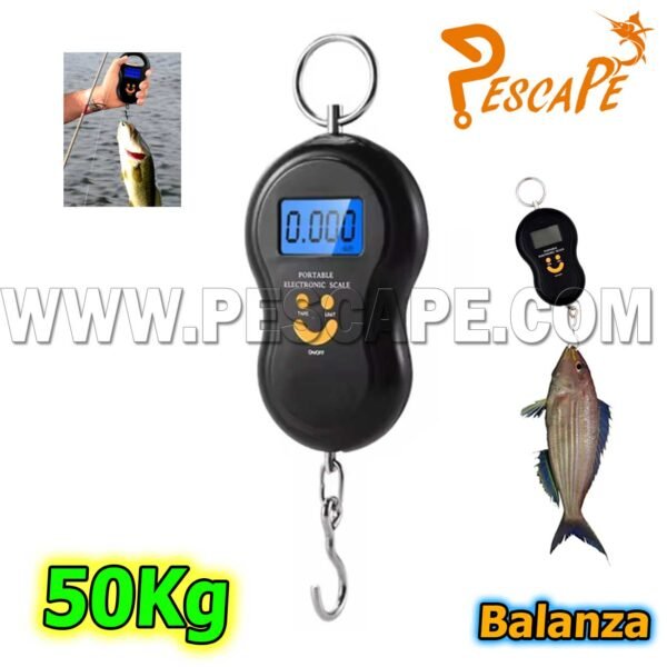 Balanza de Pesca Báscula colgante portátil 50KG Color Negro
