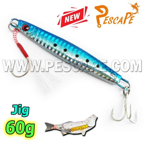 Jig de metal para pesca 60g Triple Anzuelo 3D Realista 10cm Blue Killer