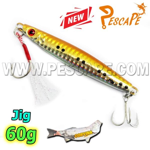 Jig de metal para pesca 60g Triple Anzuelo 3D Realista 10cm Golden