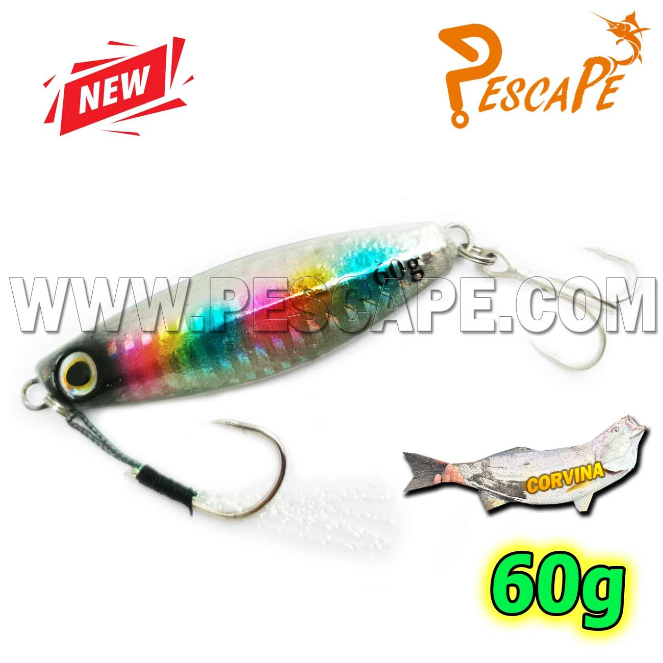 Jig de metal para pesca 60g Triple Anzuelo 3D Realista Tricolor
