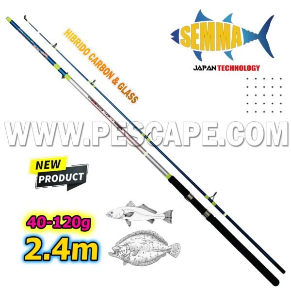 Caña de Pescar 2.4m Semma Surf Rod Hibrido Carbon Glass 40-120g Alta Calidad Blue Grey