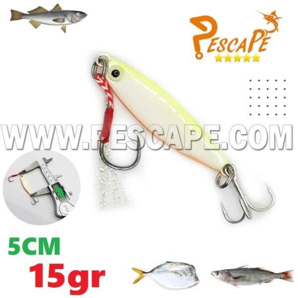 Jig Señuelo de Pesca Metal 5cm para espejos cachemas ríos Lagos Laguna 15g Blanco Amarillo