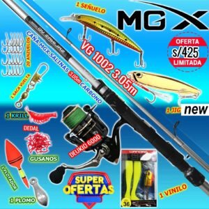 MegaCombo Caña de pescar MGX SALINAS VG 1002 3.05m Carbono + Carrete AC6000 PescaPe® SALINASKILLER