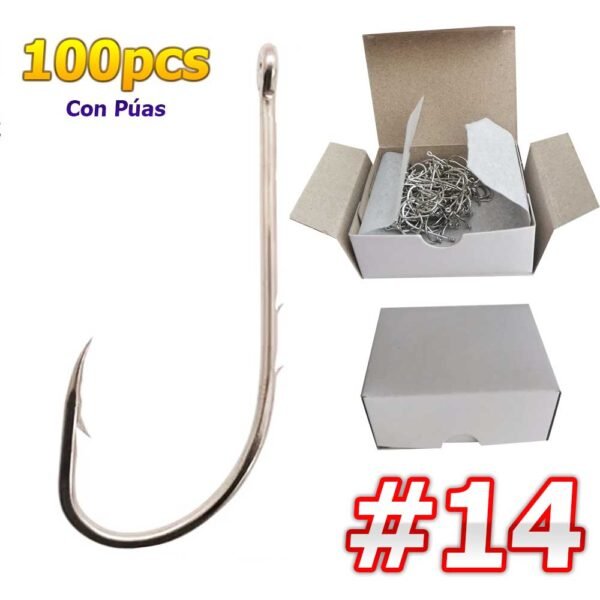 Caja Anzuelos de pesca con Púas Agudas - #14 (100pcs)