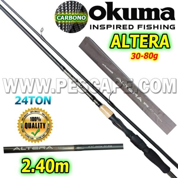 Caña OKUMA ALTERA 2.40m 802H Fibra de Carbono 24T 30-80g EVA SpinningOKUMA