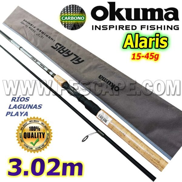 Caña OKUMA Alaris 3.02m Spinning Fibra de Carbono 24T Lures 15-45 Grs + Estuche