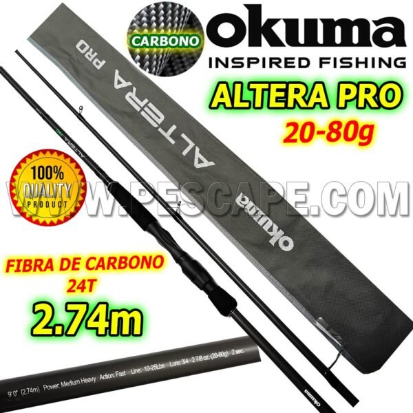 Caña OKUMA Altera PRO Spinning ALTP-S-902MH Carbono 24T+30T 20-80g 2.74m + FUNDA