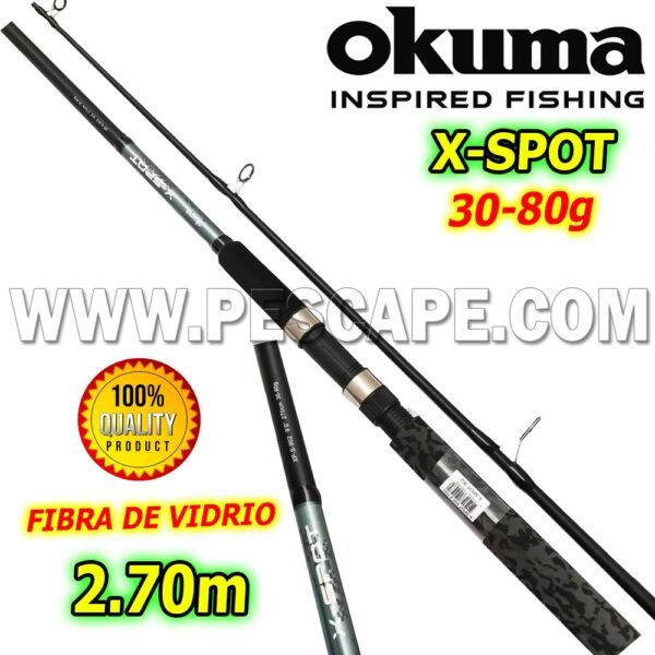 Caña de Pescar OKUMA 2.70m X-SPOT 902 Fibra de Vidrio 30-80g Spinning