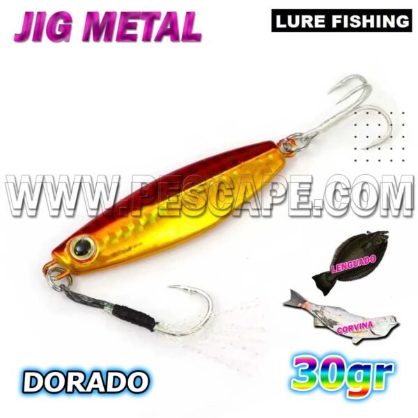 Jig Señuelo de Pesca Metal para Corvinas Lenguados 30g Lure Fishing Gold