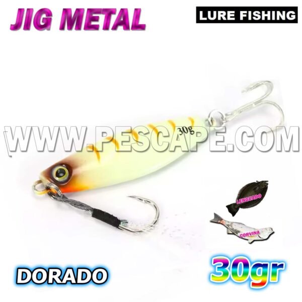 Jig Señuelo de Pesca Metal para Corvinas Lenguados 30g Lure Fishing Green Tiger