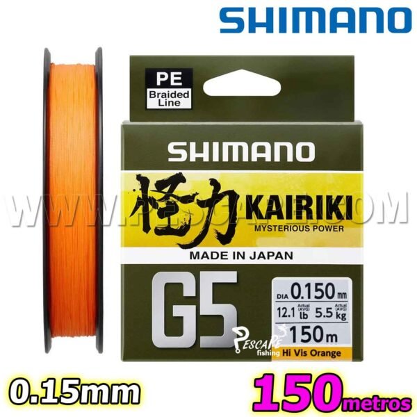 MULTIFILAMENTO SHIMANO KAIRIKI G5 0.15MM MADE IN JAPON 150metros ORANGE | IND. PACK