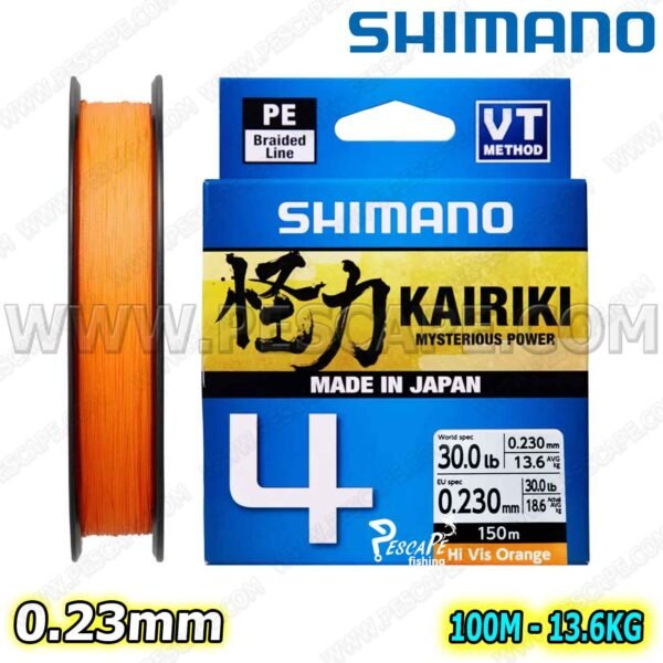 MULTIFILAMENTO SHIMANO KAIRIKI X4 0.23MM JAPONES 150M ORANGE| IND. PACK