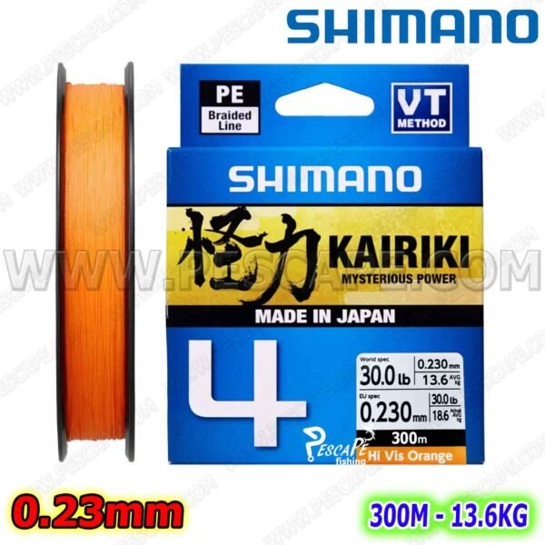 MULTIFILAMENTO SHIMANO KAIRIKI X4 0.23MM JAPONES 300M Hi Vis ORANGE | IND. PACK