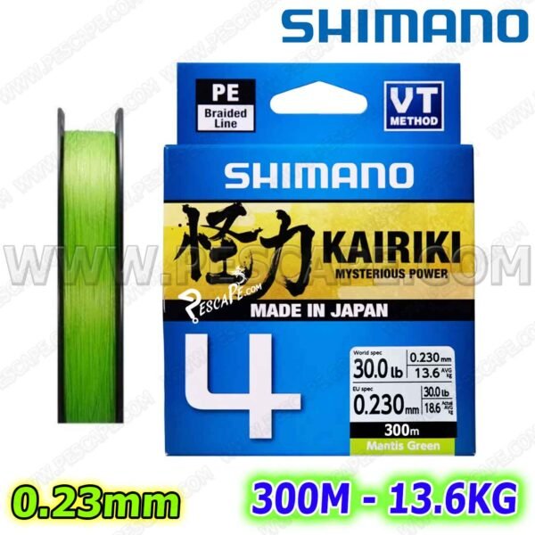 MULTIFILAMENTO SHIMANO KAIRIKI X4 0.23MM JAPONES 300M Mantis Green | IND. PACK