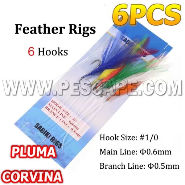 SET PLUMA PARA CORVINA ANZUELOS ARMADOS (6PCS) - Imagen 2