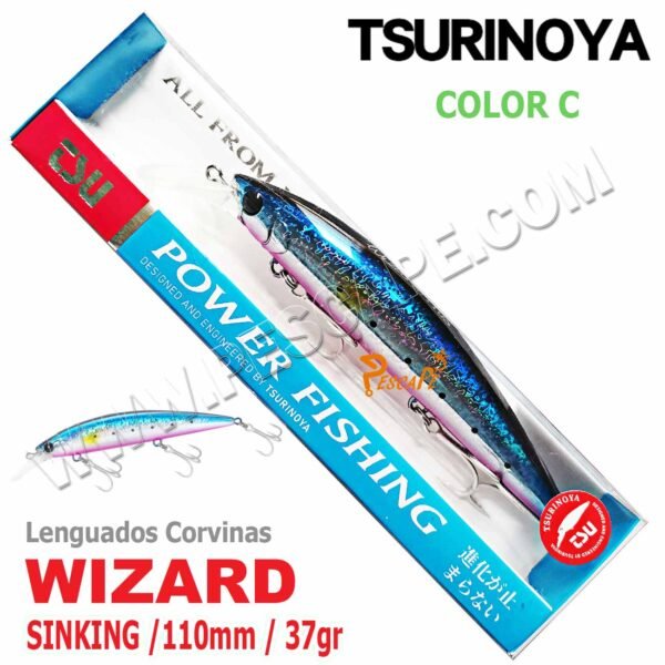 Señuelo TSURINOYA® WIZARD DW125-N 110S Sinking Minnow 37g 110MM Color C