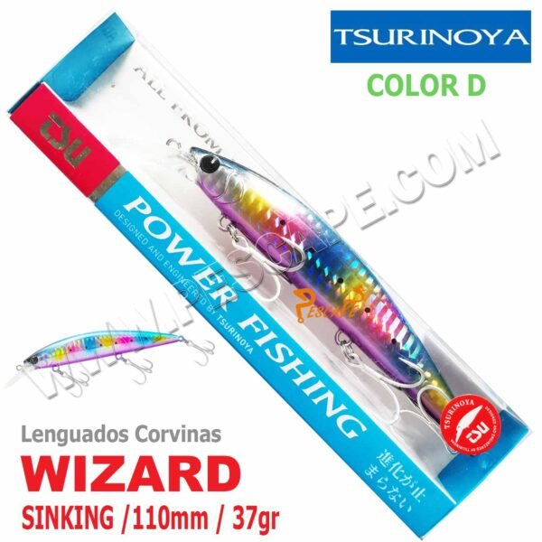 Señuelo TSURINOYA® WIZARD DW125-N 110S Sinking Minnow 37g 110MM Color D