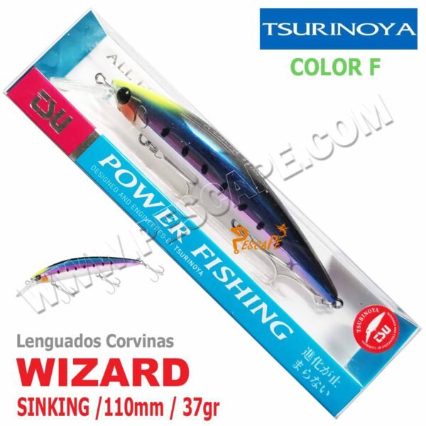 Señuelo TSURINOYA® WIZARD DW125-N 110S Sinking Minnow 37g 110MM Color F