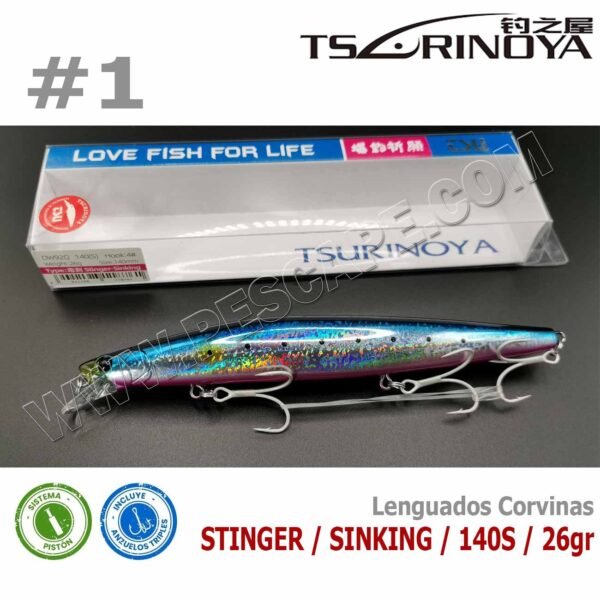 Señuelo Tsurinoya Stinger 140S SW92Q Sinking 14cm 26gr Corvina Lenguado Color1