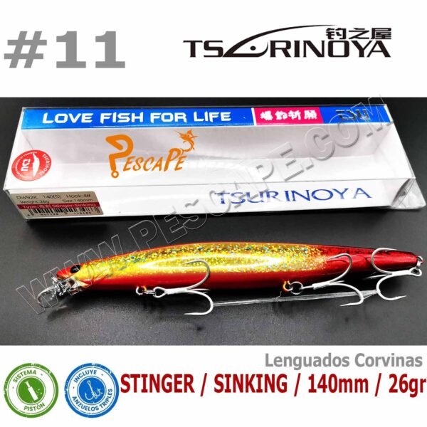 Señuelo Tsurinoya Stinger 140S SW92Q Sinking 14cm 26gr Corvina Lenguado Color11