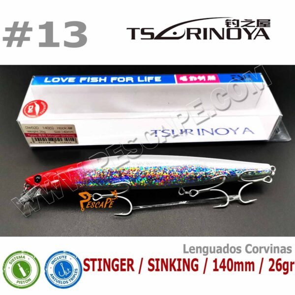 Señuelo Tsurinoya Stinger 140S SW92Q Sinking 14cm 26gr Corvina Lenguado Color13