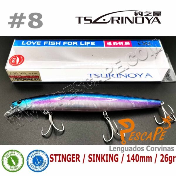 Señuelo Tsurinoya Stinger 140S SW92Q Sinking 14cm 26gr Corvina Lenguado Color8