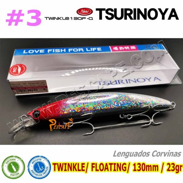 Señuelo Tsurinoya Twinkle 130F Spinning Floating 23g DW111B 130mm Corvinas Lenguados Color3