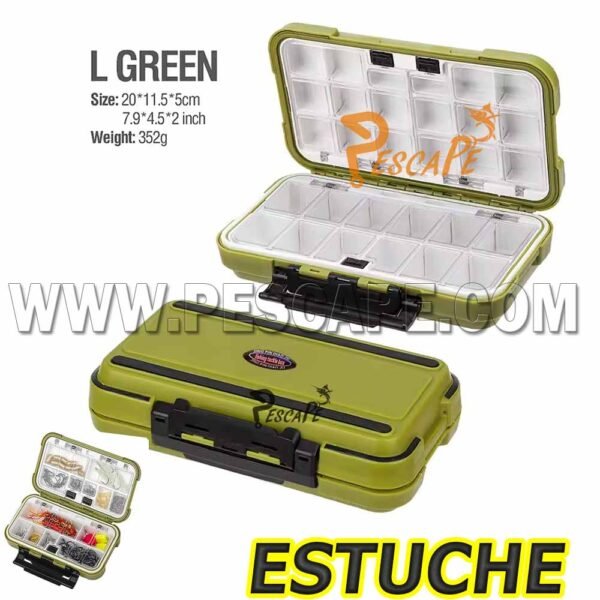 Estuche organizador para anzuelos plomos jig grande 19cm Green