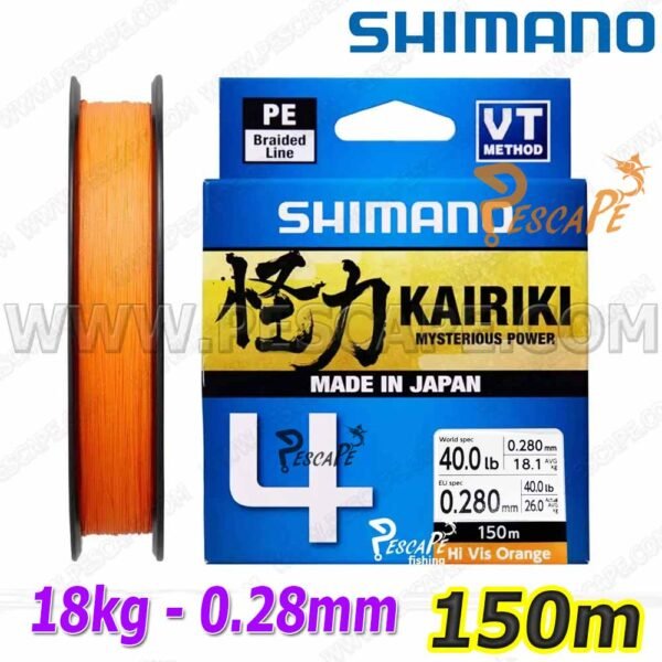 MULTIFILAMENTO SHIMANO KAIRIKI X4 150M Hi Vis ORANGE | 0.28MM 18KG