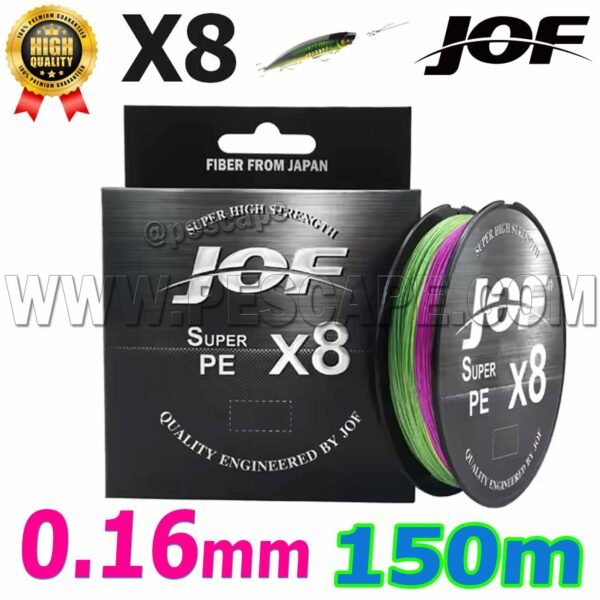 Multifilamento JOF X8 SUPER PE Alta calidad 0.16mm Braid 150m multicolor